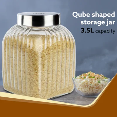 Elegant Glass Jar 3500 ml, Round Shaped, Steel Lid, Storage Glass Container, Transparent, Kitchen Organiser, Multipurpose Jar - Image 4