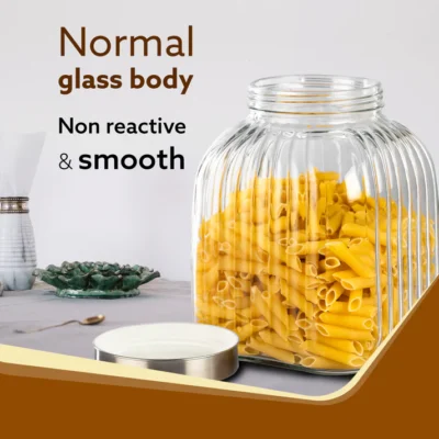 Elegant Glass Jar 3500 ml, Round Shaped, Steel Lid, Storage Glass Container, Transparent, Kitchen Organiser, Multipurpose Jar - Image 3