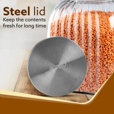 Elegant Glass Jar 3500 ml, Round Shaped, Steel Lid, Storage Glass Container, Transparent, Kitchen Organiser, Multipurpose Jar - Image 2