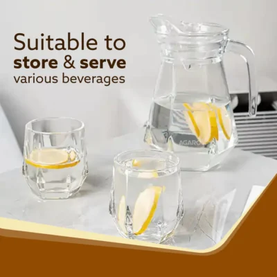 Elegant Glass Jug, 1.3L, Multipurpose Jug, Easy Pour & Strong Handle, Transparent Beverage Carafe for Home, Office, Pitcher for Serve Water, Milk, Juice, Lassi, Cocktail, Ideal for Gift - Image 4