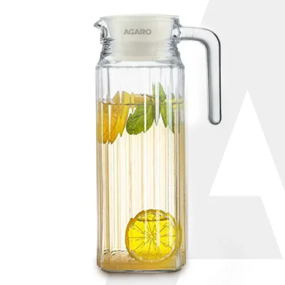 Elegant Glass Jug with Lid, 1.1L, Multipurpose Jug, Easy Pour Spout & Strong Handle, Transparent Beverage Carafe for Home, Office, Pitcher for Serve Water, Milk, Juice, Beverage, Lassi, Cocktail
