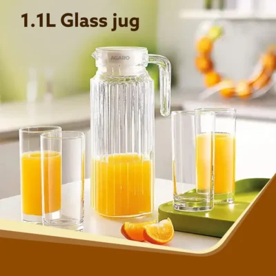 Elegant Glass Jug with Lid, 1.1L, Multipurpose Jug, Easy Pour Spout & Strong Handle, Transparent Beverage Carafe for Home, Office, Pitcher for Serve Water, Milk, Juice, Beverage, Lassi, Cocktail - Image 4