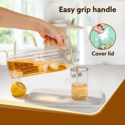 Elegant Glass Jug with Lid, 1.1L, Multipurpose Jug, Easy Pour Spout & Strong Handle, Transparent Beverage Carafe for Home, Office, Pitcher for Serve Water, Milk, Juice, Beverage, Lassi, Cocktail - Image 2