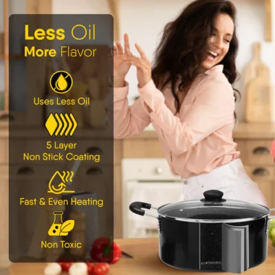 Elegant Non Stick Biryani Pot with Glass Lid, 26 cm Diameter, 5.5L Capacity, Non Stick Coated Aluminium Pot, Side Handle, Gas & Induction Oven Compatible, Biriyani, Pulao - Image 4