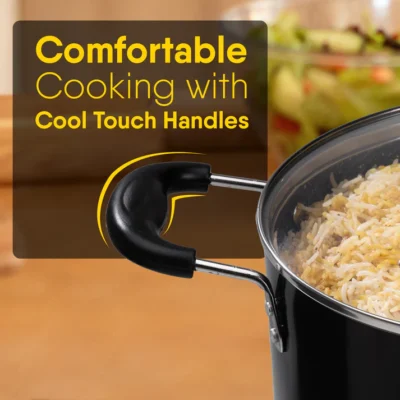 Elegant Non Stick Biryani Pot with Glass Lid, 26 cm Diameter, 5.5L Capacity, Non Stick Coated Aluminium Pot, Side Handle, Gas & Induction Oven Compatible, Biriyani, Pulao - Image 3