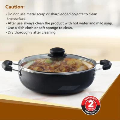 Elegant Non Stick Kadai with Glass Lid, 3.5L Capacity, 26 cm Diameter, Induction & Gas Oven Friendly, 3mm Thick, Riveted Cool Touch Handle, Granite Finish, PFOA Free, Cooking, Frying, Serving, cookware, Black - Image 2