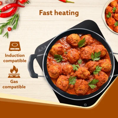Elegant Non Stick Kadai with Glass Lid, 2.5L Capacity, 24 cm Diameter, Induction & Gas Oven Friendly, 3mm Thick, Riveted Cool Touch Handle, Granite Finish, PFOA Free, Cooking, Frying, Serving, cookware, Black - Image 5