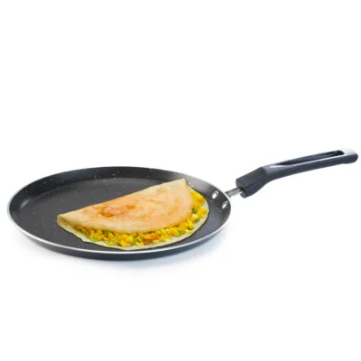 Elegant Non Stick Tawa, 28 cm Diameter, Induction and Gas Oven Friendly, Riveted Cool Touch Handle, Granite Finish, PFOA Free, 4 mm Thick, Dosa, Idli, Roti, Cooking, cookware, Black