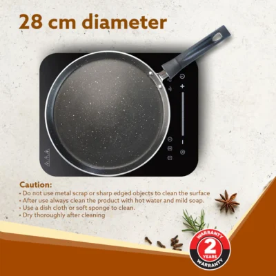 Elegant Non Stick Tawa, 28 cm Diameter, Induction and Gas Oven Friendly, Riveted Cool Touch Handle, Granite Finish, PFOA Free, 4 mm Thick, Dosa, Idli, Roti, Cooking, cookware, Black - Image 5