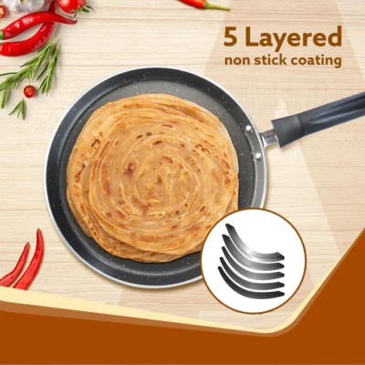 Elegant Non Stick Tawa, 28 cm Diameter, Induction and Gas Oven Friendly, Riveted Cool Touch Handle, Granite Finish, PFOA Free, 4 mm Thick, Dosa, Idli, Roti, Cooking, cookware, Black - Image 4