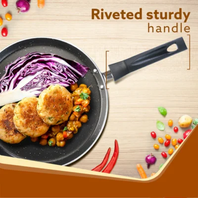 Elegant Non Stick Tawa, 28 cm Diameter, Induction and Gas Oven Friendly, Riveted Cool Touch Handle, Granite Finish, PFOA Free, 4 mm Thick, Dosa, Idli, Roti, Cooking, cookware, Black - Image 3