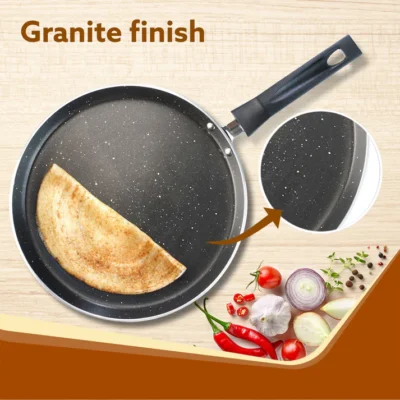 Elegant Non Stick Tawa, 28 cm Diameter, Induction and Gas Oven Friendly, Riveted Cool Touch Handle, Granite Finish, PFOA Free, 4 mm Thick, Dosa, Idli, Roti, Cooking, cookware, Black - Image 2