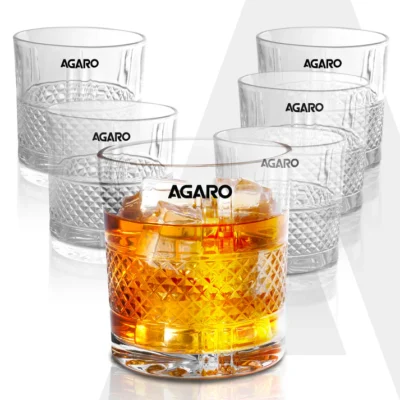 Elegant Whiskey Glass, Set of 6, 325ML, Crisscross Design, Crystal Clear, Perfect for Scotch, Whisky, Bourbon, Liquor, Wine, Cocktail Drinks , Stylish Design