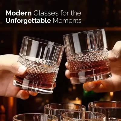 Elegant Whiskey Glass, Set of 6, 325ML, Crisscross Design, Crystal Clear, Perfect for Scotch, Whisky, Bourbon, Liquor, Wine, Cocktail Drinks , Stylish Design - Image 4