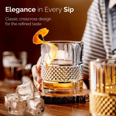 Elegant Whiskey Glass, Set of 6, 325ML, Crisscross Design, Crystal Clear, Perfect for Scotch, Whisky, Bourbon, Liquor, Wine, Cocktail Drinks , Stylish Design - Image 3