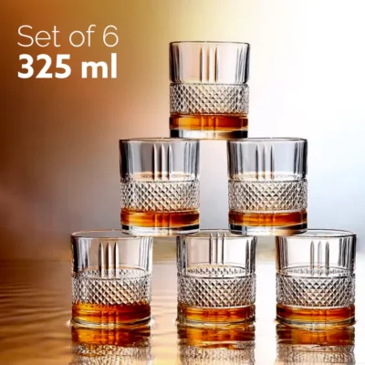 Elegant Whiskey Glass, Set of 6, 325ML, Crisscross Design, Crystal Clear, Perfect for Scotch, Whisky, Bourbon, Liquor, Wine, Cocktail Drinks , Stylish Design - Image 2