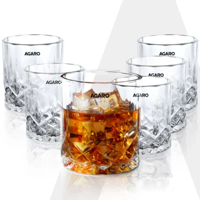 Elegant Whiskey Glass, Set of 6, 325ML, Diamond Cut Design, Crystal Clear, Perfect for Scotch, Whisky, Bourbon, Liquor, Wine, Cocktail Drinks