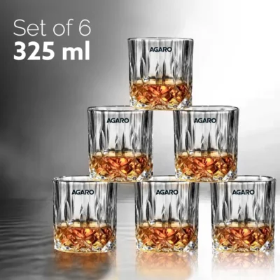 Elegant Whiskey Glass, Set of 6, 325ML, Diamond Cut Design, Crystal Clear, Perfect for Scotch, Whisky, Bourbon, Liquor, Wine, Cocktail Drinks - Image 3