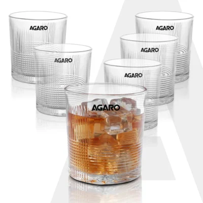 Elegant Whiskey Glass, Set of 6, 325ML, Ribbed Design, Crystal Clear, Perfect for Scotch, Whisky, Bourbon, Liquor, Wine, Cocktail Drinks , Stylish Design