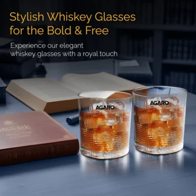 Elegant Whiskey Glass, Set of 6, 325ML, Ribbed Design, Crystal Clear, Perfect for Scotch, Whisky, Bourbon, Liquor, Wine, Cocktail Drinks , Stylish Design - Image 3