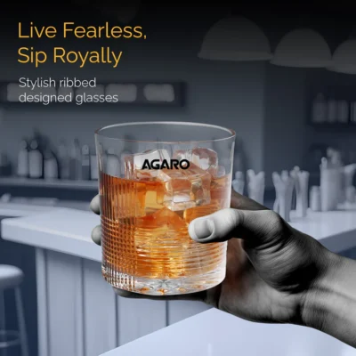 Elegant Whiskey Glass, Set of 6, 325ML, Ribbed Design, Crystal Clear, Perfect for Scotch, Whisky, Bourbon, Liquor, Wine, Cocktail Drinks , Stylish Design - Image 2