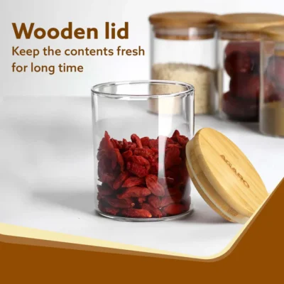 Elite Borosilicate Glass Jar 210 ml With Wooden Rack, Storage Glass Container, Transparent, Kitchen Organiser, Multipurpose Jar, Pack of 3 - Image 3