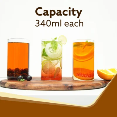 Elite Borosilicate Glass Tumbler, Serves Water, Cold Drinks, Juice, Milk, Pack of 6, 340 ml, Flame Proof Glasses, Microwave & Dishwasher Safe, Transparent - Image 4