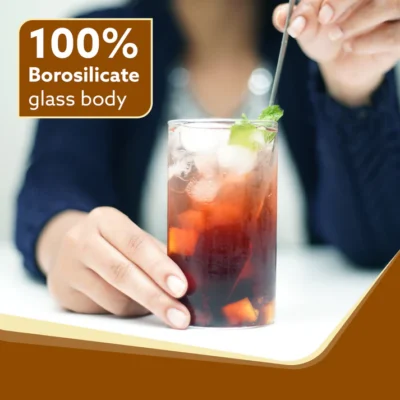 Elite Borosilicate Glass Tumbler, Serves Water, Cold Drinks, Juice, Milk, Pack of 6, 340 ml, Flame Proof Glasses, Microwave & Dishwasher Safe, Transparent - Image 3