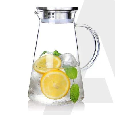 Elite Borosilicate Water Jug 1.8Ltr, Stainless Steel Air Tight lid, Iced Tea Pitcher, Water Jug, Hot Cold Water, Milk and Juice Beverage Carafes