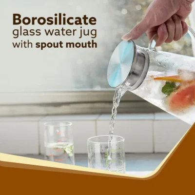 Elite Borosilicate Water Jug 1.8Ltr, Stainless Steel Air Tight lid, Iced Tea Pitcher, Water Jug, Hot Cold Water, Milk and Juice Beverage Carafes - Image 5