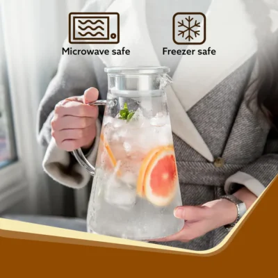 Elite Borosilicate Water Jug 1.8Ltr, Stainless Steel Air Tight lid, Iced Tea Pitcher, Water Jug, Hot Cold Water, Milk and Juice Beverage Carafes - Image 3
