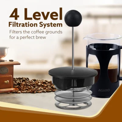 Elite French Press Coffee And Tea Maker, Borosilicate Glass Body With Sleeves, Glass Carafe, BPA Free Plastic Lid Strainer, 600Ml - Image 3