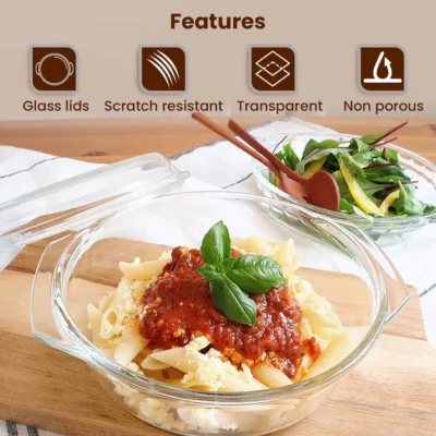 Elite Glass Casseroles With Lid - Set of 2 - 700, 1000 ml - Image 4