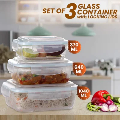 Elite Glass Container, 3 pcs Set - 370, 640,1040 ml - Image 5