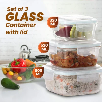 Elite Glass Container With Lid, 3 pcs Set - 320, 520, 800ml - Image 5