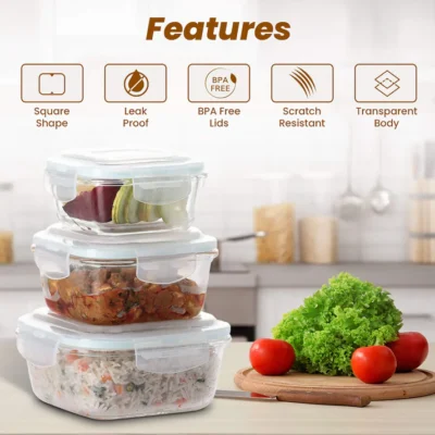 Elite Glass Container With Lid, 3 pcs Set - 320, 520, 800ml - Image 2