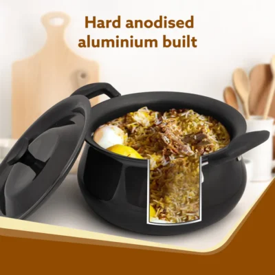 Elite Hard Anodised Handi, 3.5 Litres, Riveted handle, 3 mm Thick Plate, Gas Oven Compatible - Image 4