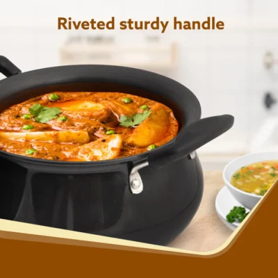 Elite Hard Anodised Handi, 3.5 Litres, Riveted handle, 3 mm Thick Plate, Gas Oven Compatible - Image 3