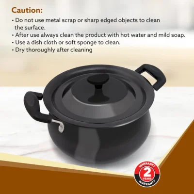 Elite Hard Anodised Handi, 3.5 Litres, Riveted handle, 3 mm Thick Plate, Gas Oven Compatible - Image 2