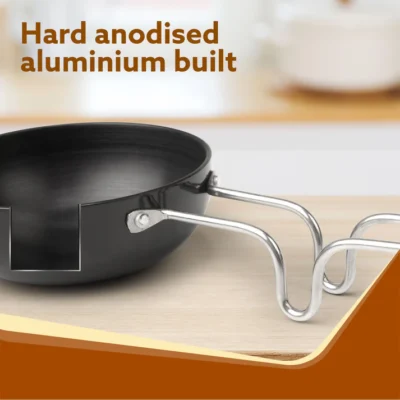Elite Hard Anodised Tadka Pan, 11 cm Diameter, Riveted handle, 3 mm Thick Plate, Gas Oven Compatible - Image 4