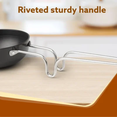 Elite Hard Anodised Tadka Pan, 11 cm Diameter, Riveted handle, 3 mm Thick Plate, Gas Oven Compatible - Image 3