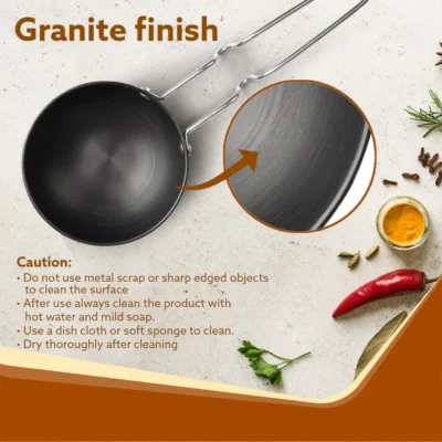 Elite Hard Anodised Tadka Pan, 11 cm Diameter, Riveted handle, 3 mm Thick Plate, Gas Oven Compatible - Image 2