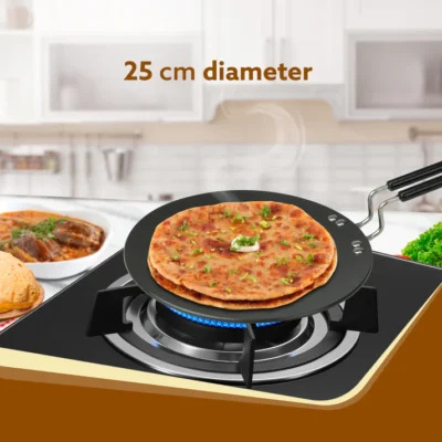 Elite Hard Anodised Tawa, 25cm diameter, Riveted handle, 3 mm thick plate, Gas Oven Compatible, Cooking, Cookware, Black - Image 5
