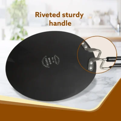 Elite Hard Anodised Tawa, 25cm diameter, Riveted handle, 3 mm thick plate, Gas Oven Compatible, Cooking, Cookware, Black - Image 3