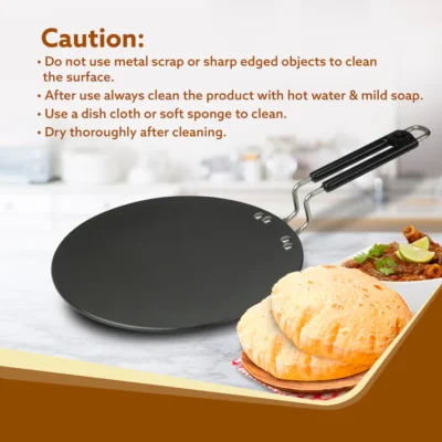 Elite Hard Anodised Tawa, 25cm diameter, Riveted handle, 3 mm thick plate, Gas Oven Compatible, Cooking, Cookware, Black - Image 2
