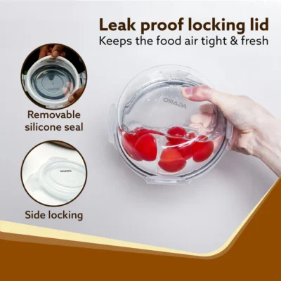 Elite Lunch Box, Set of 3 With Lunch Bag, Round Shaped, Borosilicate Glass, Leakproof & Airtight Locking Lids, Microwave & Freezer Safe, Office Lunch Box Set, Transparent, Set of 3 ƒ?? 400ml+400ml +400ml - Image 3