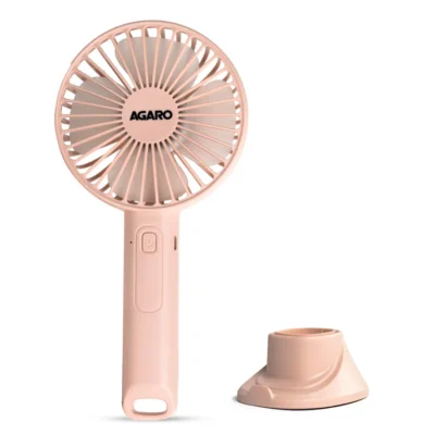 Elite Mini Fan, 4 inches, Rechargeable Lithium-Ion with 2600 mAh Battery, 3 Speed Option, Handheld and Table Dock Fan for Home, Kitchen, Office Desk, High Speed, Pink