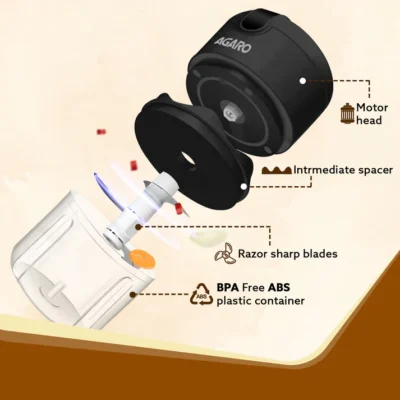 Elite Rechargeable Mini Electric Chopper, 250 Ml, Black - Image 5