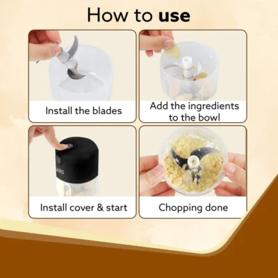 Elite Rechargeable Mini Electric Chopper, 250 Ml, Black - Image 3