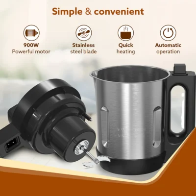 Elite Soup Maker, 1 Litre, Automatic Blending & Heating, 6 Preset Cooking Functions, Copper Motor, 900W, Stainless Steel Blades, Grey - Image 3